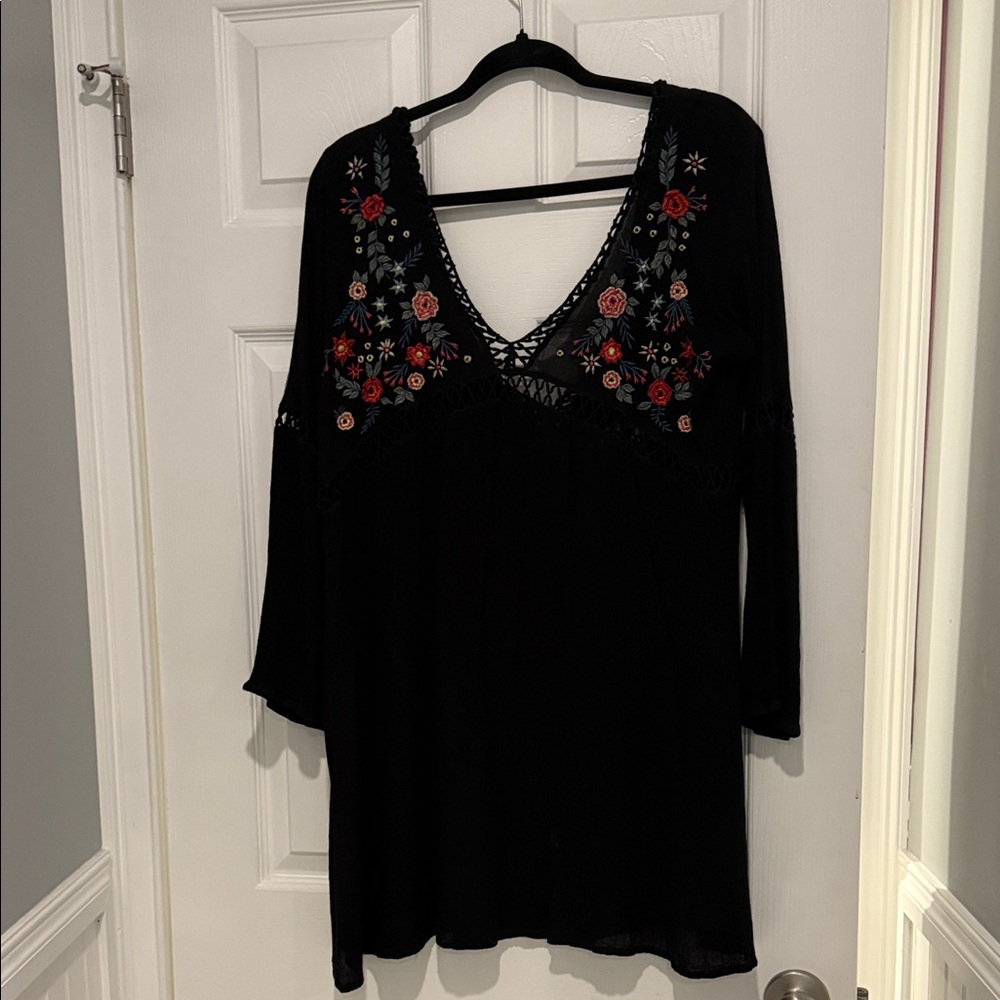 Raya Sun Black Dress with Vibrant Floral Embroidery
